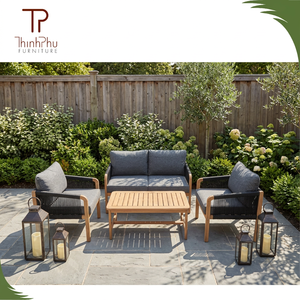 Ensemble de canapés contemporains en bois d'acacia (4 pièces) pliables, écologiques, pour extérieur, jardin, villa, hôtel, avec structure en bois de teck, vente en gros - Product Image 2