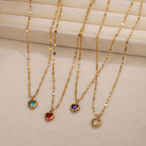 Collar con Colgante de Corazón de Melocotón Pequeño de Cristal y Acero Inoxidable, Cadena de Bambú Deportiva, Estilo Festivo para Mujer, Gran Venta de Haomi - Product Image 2