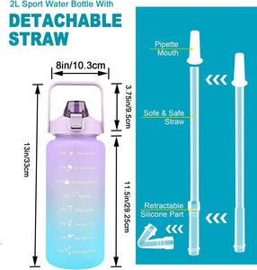 Eco Friendly Custom Bpa Free Drinking Sport 2L 64Oz Plastic Motivational Water <b>Bottles</b> With Time Marker Straw Strainer - Product Image 4
