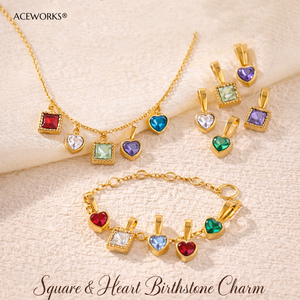 Amuleto Cuadrado con Piedra de Nacimiento para Niños |   Colgante de Zirconia en Acero Inoxidable Chapado en Oro PVD de 18K |   Joyería Moderna Resistente al Agua y al Deslustre - Product Image 5