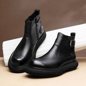 Autumn Summer Men's Retro Designed Ankle Waterproof Breathable Leather Boots High Quality Walking Style Fashionable Trendy Party - Product Image 3