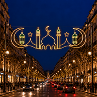 Guirlande lumineuse géante extérieure Ramadan pour éclairage de rue, cadre métallique robuste, LED personnalisée, double croissant, pour projet mosquée, IP65 CE