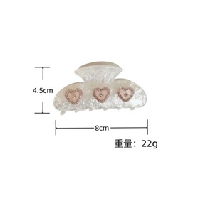 Pince à cheveux française en acétate cœur d'amour diamanté scintillant, élégante, rose, type requin, pour femmes et filles - Product Image 3