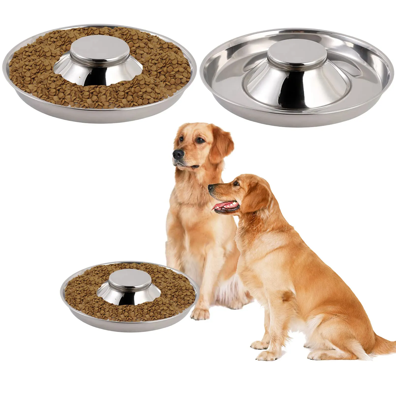 Grosir mangkuk anak anjing Stainless Steel mangkuk makanan hewan peliharaan mangkuk makanan lambat anti selip bawah tempat makan anjing kucing perlengkapan hewan peliharaan