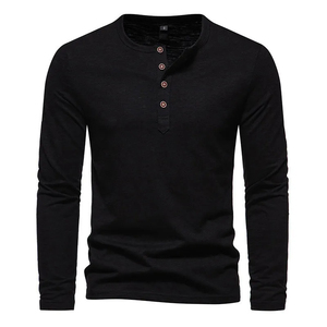 Personalizado bordado o impresión de logotipo al por mayor de los hombres botón en la parte delantera de manga larga Camiseta Slim Fit cuello redondo poliéster camiseta - Product Image 3