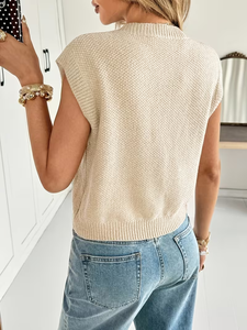 <span class=keywords><strong>Gilet</strong></span> en tricot vintage pour <span class=keywords><strong>femme</strong></span> 2026 – Cardigan chic couleur avoine à manches courtes, col rond, bouton unique, respirant, tricoté à la machine, décontracté - Product Image 3