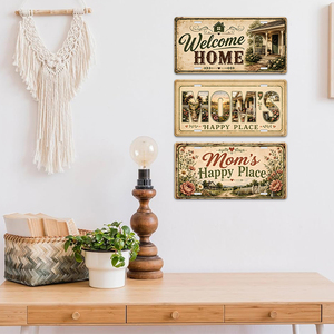 Letrero Metálico Estilo Placa de Matrícula Vintage para Granja, Decoración de Pared Floral para Cabaña, 'Lugar Feliz de Mamá', 'Bienvenido a Casa' - Product Image 4