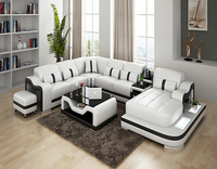 Sofá de Cuero Genuino Turco en Forma de L con Muebles de Madera Seccionales Grises, Sofá Reclinable Elegante para Sala de Estar, Juego de Sofás Blancos para el Hogar