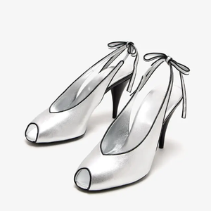 Sandalias de tacón alto con punta abierta para mujer, estilo peep toe, con aberturas laterales, lazo trasero, zapatos de boda, stilettos, slingback, para verano - Product Image 4