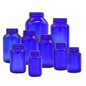 Offre Spéciale 120cc 200ml bouteille en verre à large bouche en verre bleu cobalt avec bouchon en plastique pour tablette - Product Image 1