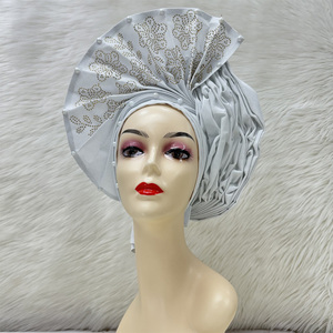 Nigeria Aso Ebi Swiss 3D Sego Headtie Big Beads Gele Headties pour le mariage nigérian - Product Image 3