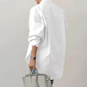 Venta al por mayor primavera nueva moda cuello camisa de manga larga Color sólido <span class=keywords><strong>Extra</strong></span> grande suelta camisa informal ropa de <span class=keywords><strong>mujer</strong></span> - Product Image 6