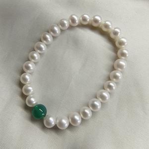 Bracelet en perles d'eau douce de haute qualité, non nucléaires, 6-7 mm, presque rond, sans défaut, avec fil élastique simple, ensemble de bijoux tendance - Product Image 1