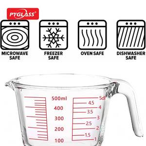 Pyglass – Ensemble de 2 tasses à mesurer en <span class=keywords><strong>verre</strong></span> avec couvercles, jugs doseurs avec poignée, tasses à mesurer pour liquides, <span class=keywords><strong>bol</strong></span> mélangeur de cuisine. - Product Image 3