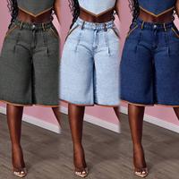 Pantalons décontractés taille haute polyvalents pour femmes, pantalons délavés pour femmes, jeans amples grandes tailles pour femmes