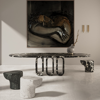 Table d'appoint en marbre naturel sculpté à la main, profil organique abstrait, en pierre massive, pour villa et projets de boutiques