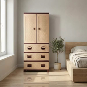 Foldable Multifunctional <b>Storage</b> Box Plastic Stackable Container with Rattan Pattern Hanging <b>Clothes</b> and Drawer for Home Use - Product Image 5