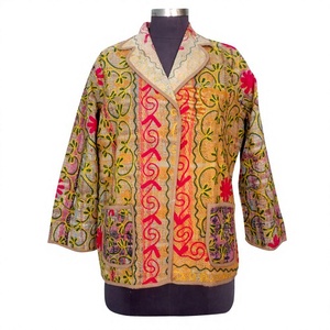 Unisex Handmade Knitted Eco-Friendly Vintage <b>Kantha</b> V-neck <b>Jacket</b> Bohemian Style Cotton Quilted Full Sleeve Winter Autumn Spring - Product Image 1