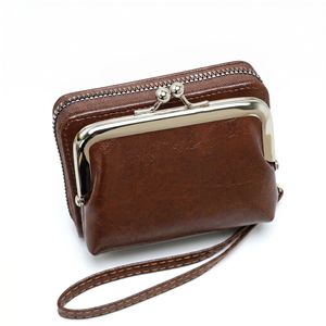 Pierre Loues Oil Waxed Leather Coin Purse 5 Inch Retro Zipper <b>Mini</b> <b>Bag</b> With Clasp Unisex Everyday Use - Product Image 3