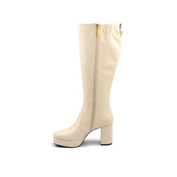 Cuissardes à logo personnalisé 2023 Vintage couleur unique cuir chaton talon épais bottes longues bout carré plate-forme bottes hautes au genou