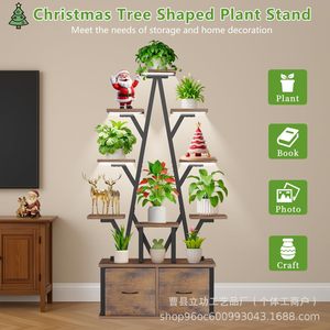 Iron Wood Multi Layer Storage <b>Shelf</b> Floor Standing Plant <b>Rack</b> With Drawer For Home Decorative Display - Product Image 3