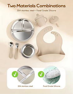 Ensemble d'alimentation pour bébé en silicone, très populaire, avec bol à ventouse, assiette compartimentée et manchons amovibles en silicone - Product Image 5