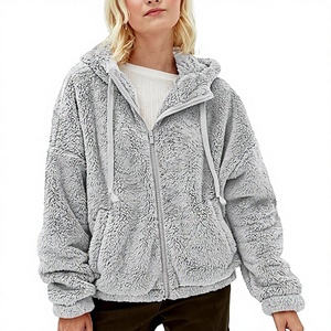 Custom Logo Women's Teddy <b>Sherpa</b> Fleece Hoodie Oversized Full Zip Fuzzy Fleece <b>Jacket</b> Wholesale Supplier - Product Image 1
