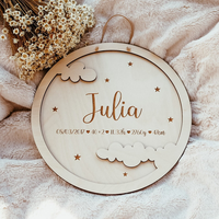 Signe d'annonce de nom de bébé en bois, signe d'annonce de naissance, signe nouveau-né Hello World pour cadeau de pépinière de douche de bébé
