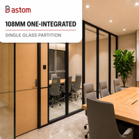 Cloison en verre simple intégrée avec cadre en aluminium de 108 mm, cloison renforcée anti-impact pour les lieux publics