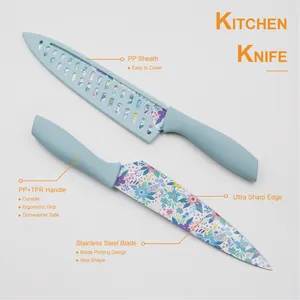 2024 New Arrival Knife Set Kitchen Non-stick Coating With PP Handle Stainless Steel Chef Knife With Sheath