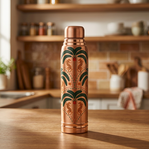 Thermos en cuivre, design palmier bohème, bouteille d'eau portable de voyage - Product Image 2