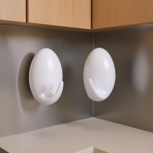 Large Egg Shaped Adhesive <b>Hooks</b> Set Of 2 White Wall Storage <b>Hooks</b> For Home <b>Kitchen</b> Bathroom Use - Product Image 3