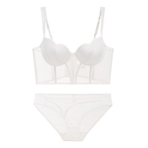 Ensemble soutien-gorge sexy pour femme en dentelle et élasthanne, avec bonnets fins, baleinage long, maintien léger, effet sculptant et push-up dos, minimisant pour poitrine généreuse, pour un effet amincissant - Product Image 4