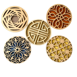 Exportadores al por mayor Posavasos de té de madera Posavasos de madera con diseño grabado de nogal Posavasos decorativos para el té de la noche en casa - Product Image 3