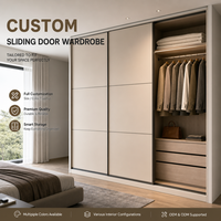 Armoire coulissante moderne sur mesure avec grand rangement, penderie pleine hauteur avec éclairage LED pour salon