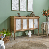INNOVA HOME Meuble console de rangement 4 portes en bois massif, style ferme blanc antique sculpté, pour entrée, salle à manger, appartement, hôtel, salon