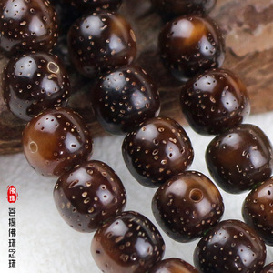 Hainan Bodhi Seed <b>Bracelet</b> 108 Beads Star Moon Pattern Black Veined Barrel Shape Religious Ceremony Unisex Jewelry - Product Image 5