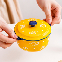 Ménage Petit Bol À Mélanger Couvercle Four En Céramique Anti-brûlure Double Oreille Bol De Cuisson Rond Cuit À La Vapeur Bol À Oeufs Avec Couvercle