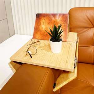 Foldable Natural Bamboo Single Couch <strong>Sofa</strong> Armrest Tray Lacquer Finish <strong>Book</strong> Stand <strong>Holder</strong> for Kitchen Bathroom Use Food Drinks - Product Image 3