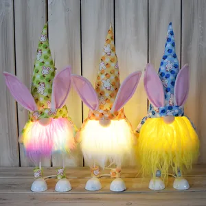 Handgemaakte Pasen Geschenken Ambachten Konijnen Oren Pop Decor Led Verlichting Kleurrijke Gonk Ornamenten Bunny Kabouters Pluche