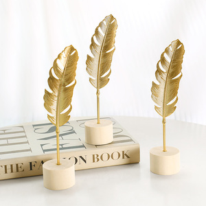 Décoration moderne en métal et bois en forme de feuille de Ginkgo - Décoration de luxe pour la <span class=keywords><strong>maison</strong></span> et le <span class=keywords><strong>bureau</strong></span>, pour le salon, le meuble à vin, artisanat fait main - Product Image 4
