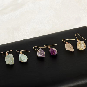 Novidades Joias com Pedras Brutas de Cristal de Chakra Banhadas a Ouro e Prata Brincos de Cristal de Quartzo Natural Misto com Pedra Bruta para Presente - Product Image 4