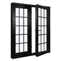 Porte française en PVC à double vitrage, profil mince, design à cadre noir mat, à panneaux divisés, lumière naturelle, pour jardin, patio, villa