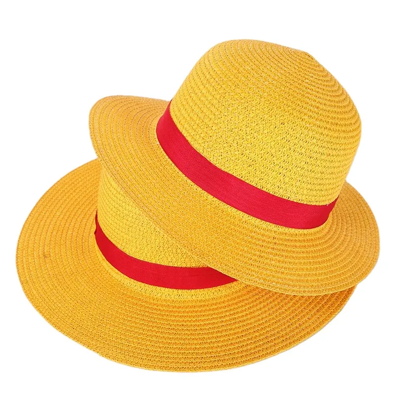 Gratis Monster Zonnebeschermer Jurk Rood Lint Bedrukt Sombrero Para Mujer Outdoor Sun Luffy Cosplay Stro Boater Hoed