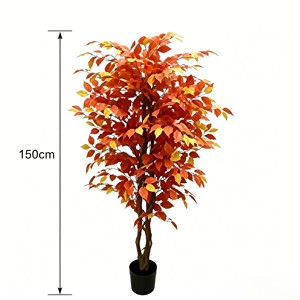 Thanksgiving Decor <b>Artificial</b> Ficus <b>Tree</b> | Fall Faux Plant Autumn Orange Yellow Leaves for Hotel Fireplace Mantel - Product Image 2