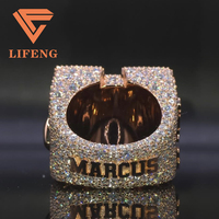 Bague personnalisée en argent sterling 925 avec lettres serties de moissanite, couleur D VVS, testée au diamant, style hip-hop pour hommes et rappeurs