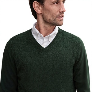 Pull en tricot à col en V vert foncé pour homme, manches longues, couleur unie, style automne - Product Image 2