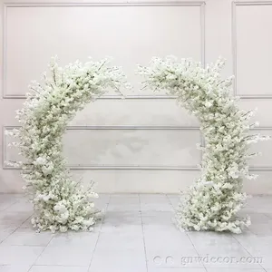 GNW Real Touch Artificial Pure White Cherry Blossom Half Asymmetric Garland Frame Decorative Wedding Outdoor Flower Arch