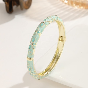 Factory Bulk Chinese Floral Vines Cloisonne Bangles Gold Plated Rhinestone Inlay Enamel Spring <b>Hinged</b> Bracelets Travel Souvenir - Product Image 3