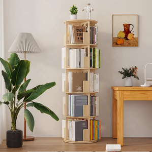 Estantería giratoria <span class=keywords><strong>circular</strong></span> de madera maciza con ruedas Torre de estantería rodante de tipo ancho de 360 ° adecuada para niños - Product Image 3